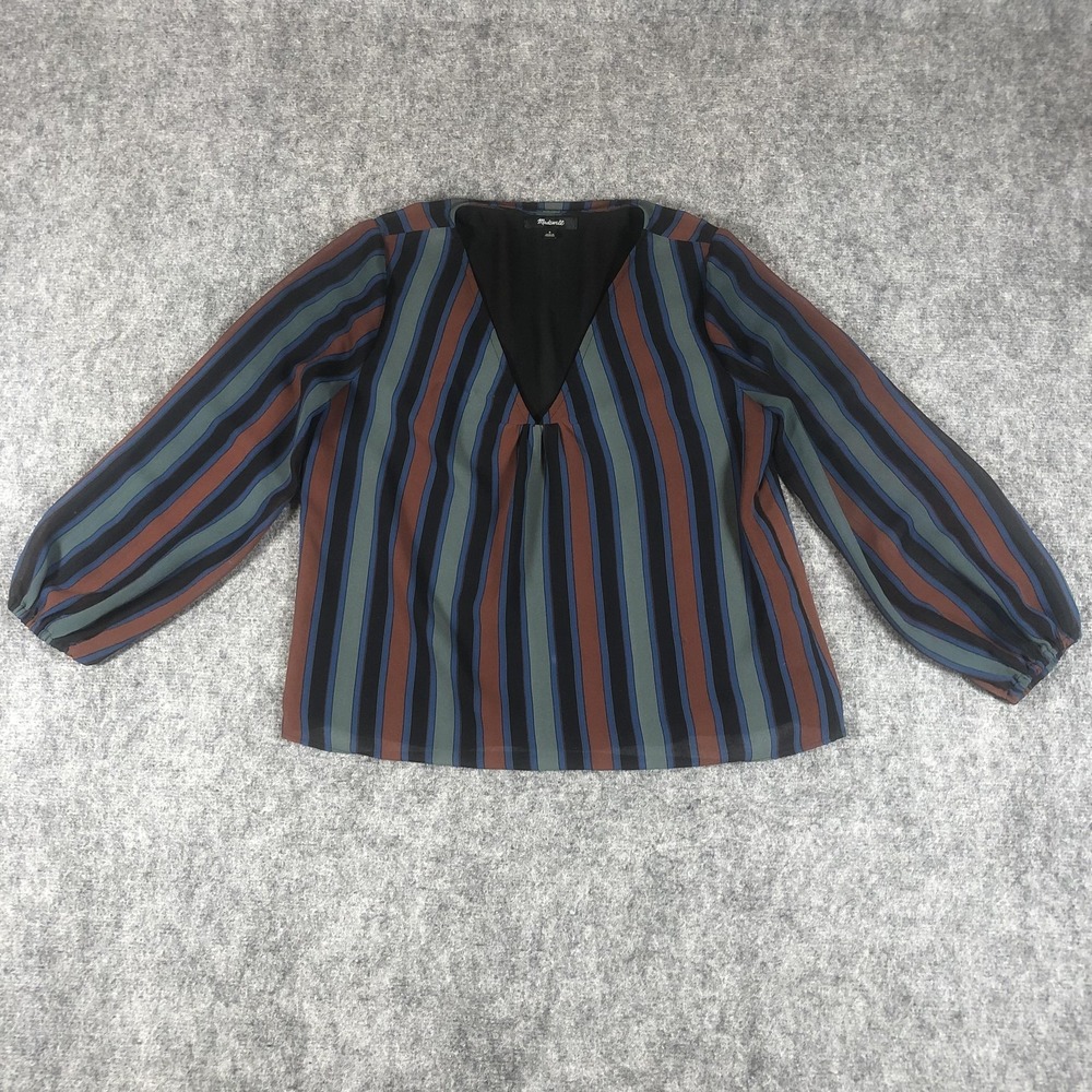 Madewell Womens Small Multicolor Stripe V Neck Long Sleeve Boho Blouse‎